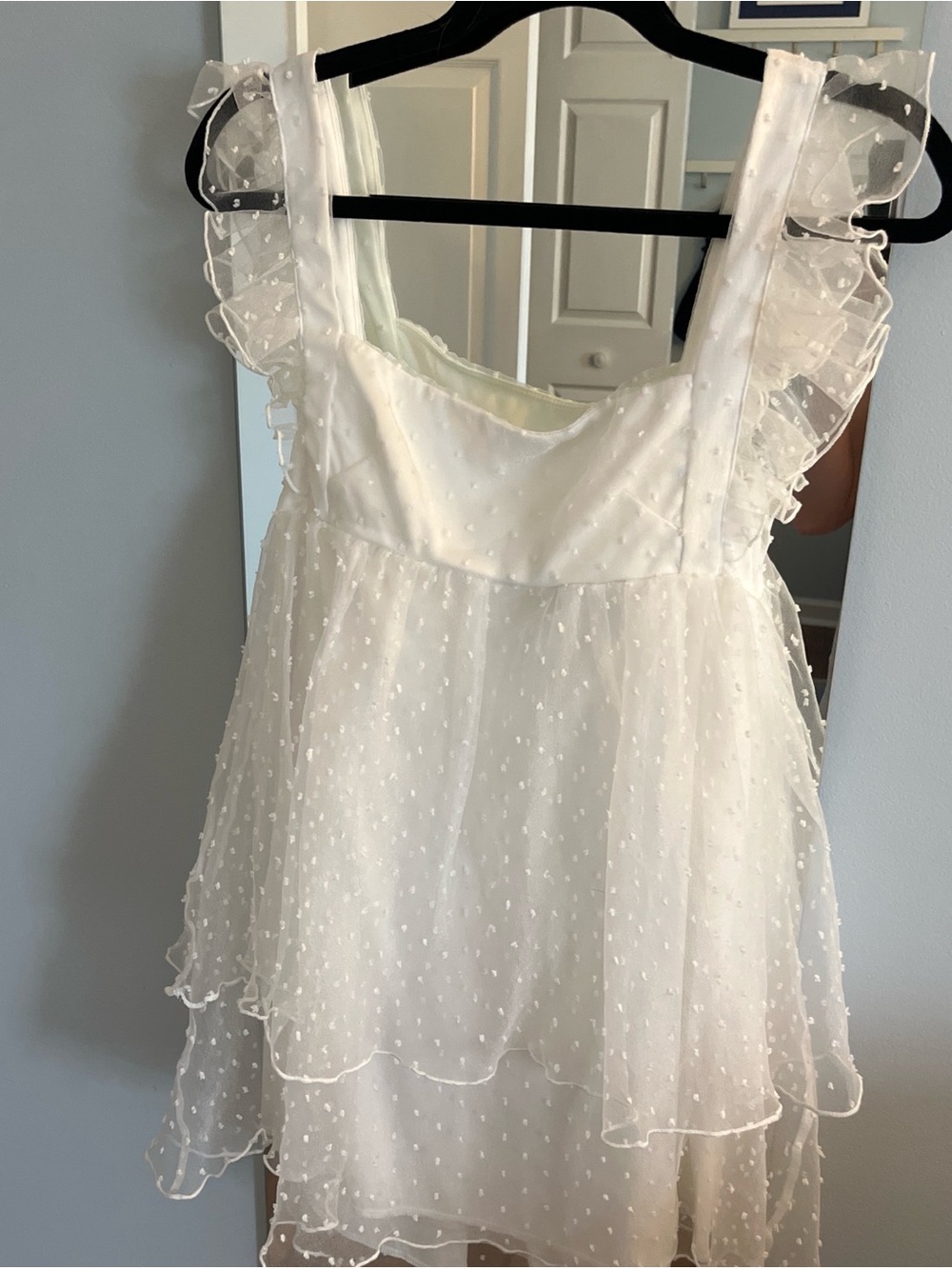 Lucy in the Sky White Swiss Dot Ruffle Babydoll Dress (Size Small)
